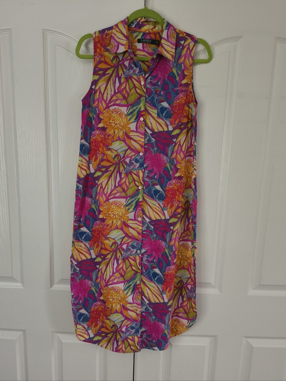 Ralph Lauren Multicolor Floral Button-Front  Shirt Midi Dress